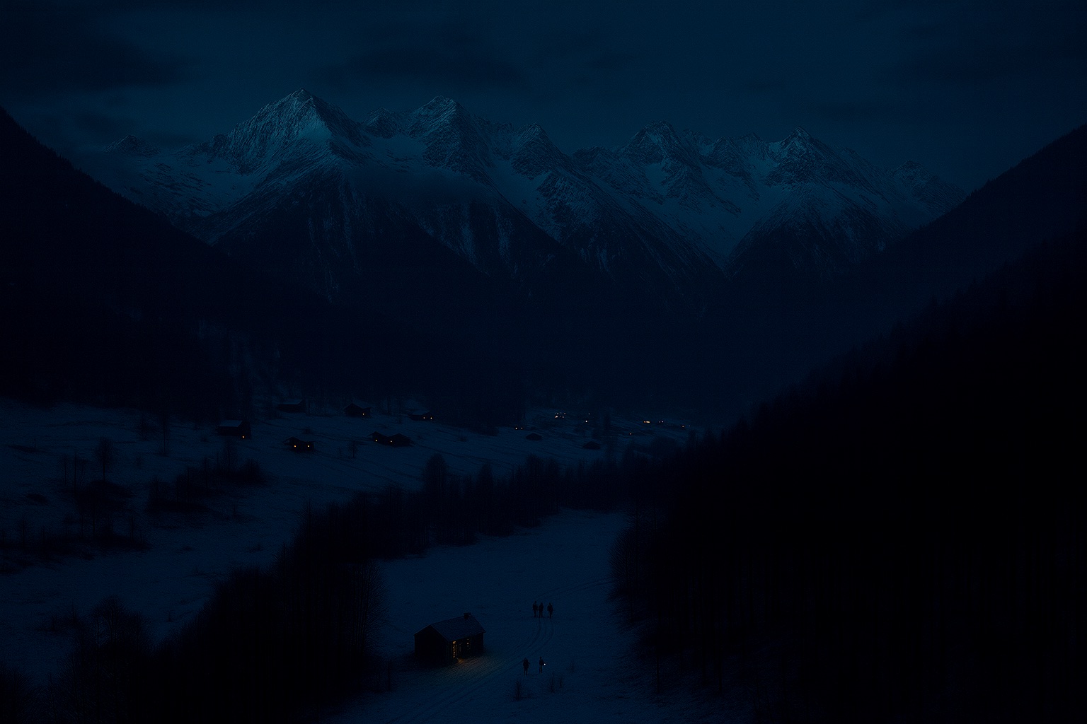 EXT MOUNTAIN TOWN - NIGHT